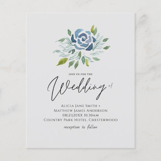 バジェットダスティブルーセージ緑のフローラ結婚式の招待 (正面)