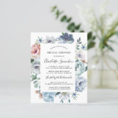 バジェットダスティブルーピンクフローラブライダルシャワー招待状 (スタンド正面)