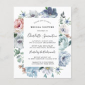 バジェットダスティブルーピンクフローラブライダルシャワー招待状 (正面)