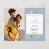 バジェットダスティブルーフォトリーフ結婚式招待状 (正面)
