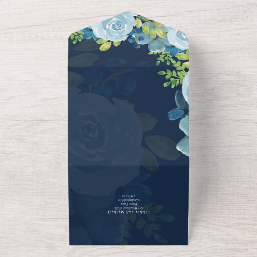 バジェットダスティブルーフラワーズセージ結婚ズ オールインワン招待状 (外側)