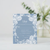 バジェットダスティブルーフローラウェディングRSVPカード (スタンド正面)