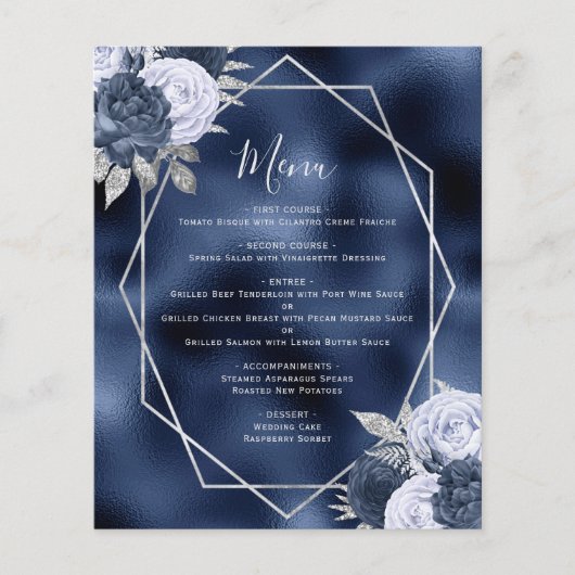 バジェットダスティブルーフローラシルバー結婚ネイビーのメニュー (正面)