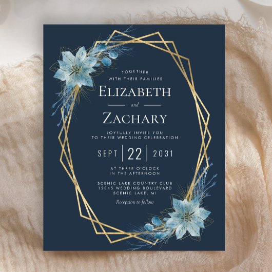 バジェットダスティブルーフローラネイビーウィンターウェディング