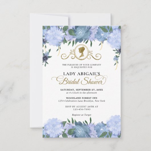バジェットダスティブルーフローラビクトリアンブライダルシャワー ノートカード (正面)