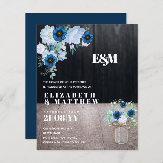 バジェットダスティブルーフローラ結婚式の招待 (正面/裏面)