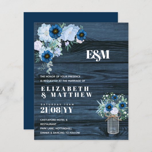 バジェットダスティブルーフローラ結婚式の招待 (正面/裏面)