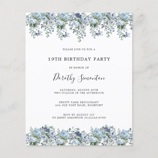 バジェットダスティブルーフローラ19th誕生日招待状 (正面)
