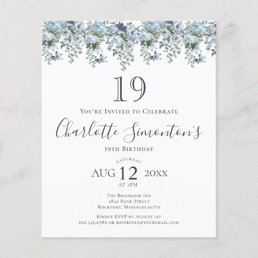 バジェットダスティブルーフローラ19th誕生日招待状 (正面)