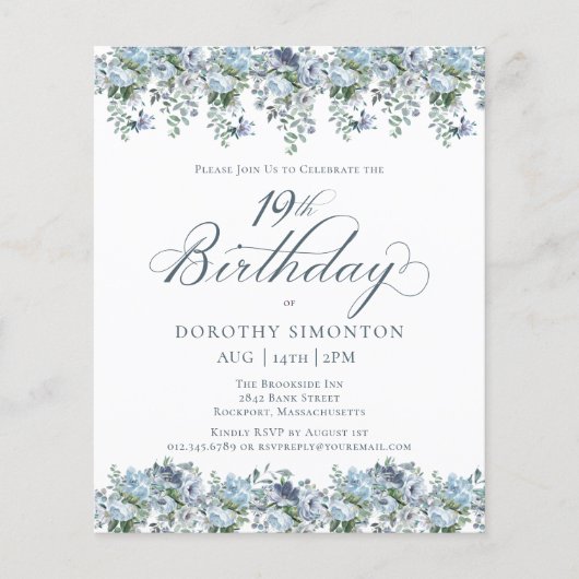 バジェットダスティブルーフローラ19th誕生日招待状 (正面)