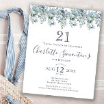 バジェットダスティブルーフローラ21st誕生日招待状<br><div class="desc">ほこりっぽい青い牡丹と野飾花がかわいらし誕生日の招待状。書モダンはボホヴィーベに加わる。</div>