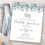 バジェットダスティブルーフローラ90th誕生日招待状<br><div class="desc">ほこりっぽい青い牡丹と野飾花がかわいらし誕生日の招待状。書モダンはボホヴィーベに加わる。</div>