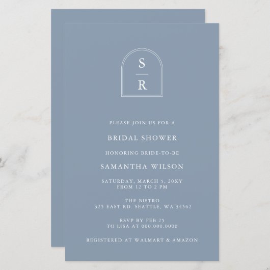バジェットダスティブルーブライダルモダンシャワーへの招待 (正面/裏面)