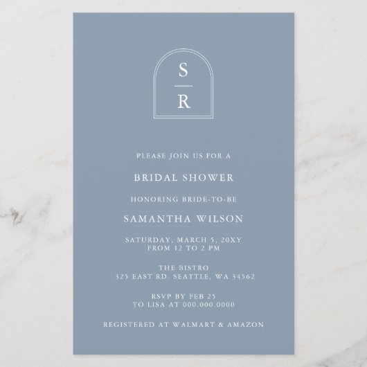 バジェットダスティブルーブライダルモダンシャワーへの招待 (正面)