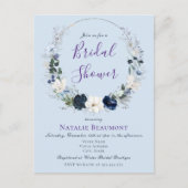 バジェットダスティブルーボタニカルフローラブライダルシャワー インビテーションポストカード (正面)