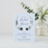 バジェットダスティブルーボタニカルフローラブライダルシャワー インビテーションポストカード (スタンド正面)