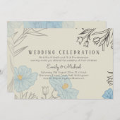 バジェットダスティブルーポピーマグノリア結婚式の招待 招待状 (正面/裏面)