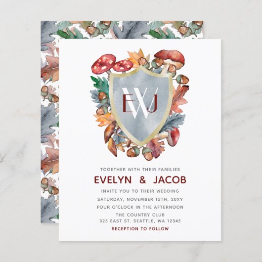 バジェットダスティブルーマッシュルーム結婚式招待状 (正面/裏面)