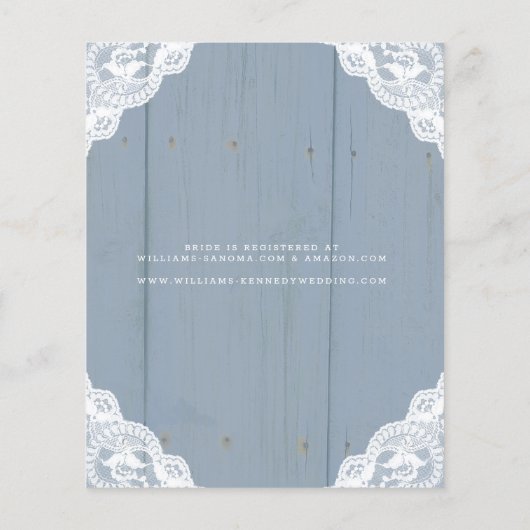 バジェットダスティブルーレースブライダルシャワー招待 (裏面)