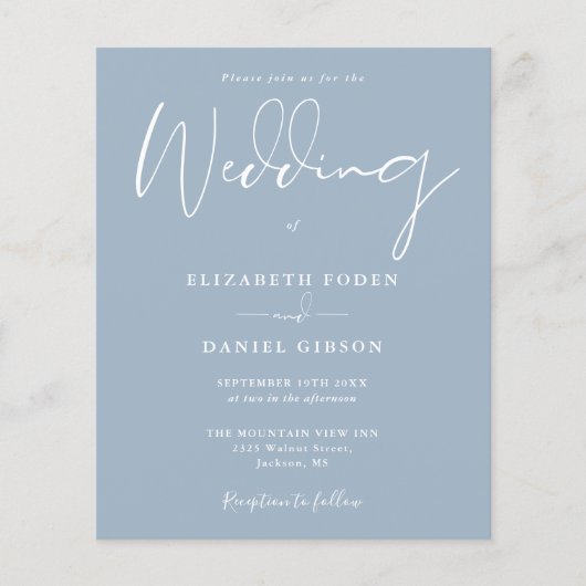 バジェットダスティブルー結婚式招待状 (正面)