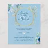 バジェットダスティブルー金ゴールドフローラ結婚式の招待 (正面)