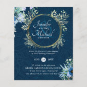 バジェットダスティブルー金ゴールドフローラ結婚式の招待 (正面)