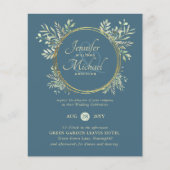 バジェットダスティブルー金ゴールド緑の結婚式の招待 (正面)
