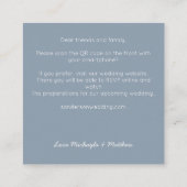 バジェットダスティブルーQRコード結婚式招待状 スクエア名刺 (裏面)