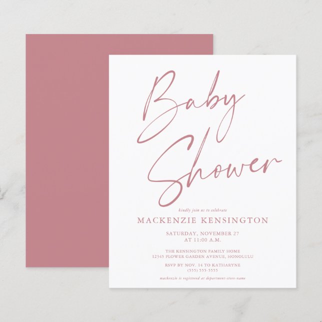 バジェットダスティメイヴバラピンクスクリプトベビーシャワー (正面/裏面)