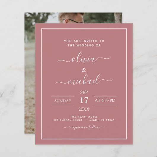 バジェットダスティ結婚バラとフォト招待状 (正面/裏面)