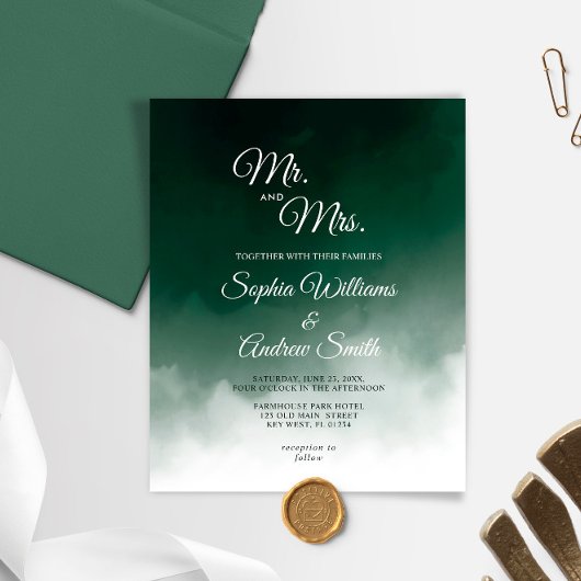 バジェットダークグリーンウォーター結婚式招待状