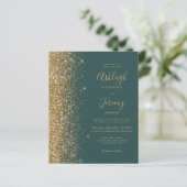 バジェットダークグリーン金ゴールドグリッター結婚式招待状 (スタンド正面)