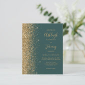バジェットダークグリーン金ゴールドグリッター結婚式招待状 (スタンド正面)