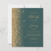 バジェットダークグリーン金ゴールドグリッター結婚式招待状 (正面)