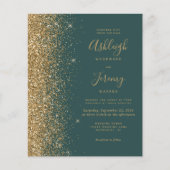 バジェットダークグリーン金ゴールドグリッター結婚式招待状 (正面)