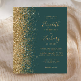 バジェットダークグリーン金ゴールドグリッター結婚式招待状