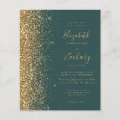 バジェットダークグリーン金ゴールドグリッター結婚式招待状 (正面)
