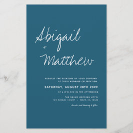 バジェットダークティール（緑がかった色）シンプルフォト結婚式招待状