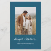 バジェットダークティール（緑がかった色）シンプルフォト結婚式招待状 (裏面)
