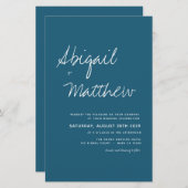 バジェットダークティール（緑がかった色）シンプルフォト結婚式招待状 (正面/裏面)