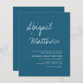 バジェットダークティール（緑がかった色）シンプルフォト結婚式招待状 (正面/裏面)