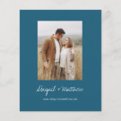 バジェットダークティール（緑がかった色）シンプルフォト結婚式招待状 (裏面)