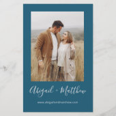 バジェットダークティール(緑がかった色)フォトシンプル結婚式招待状 チラシ (裏面)