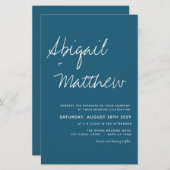 バジェットダークティール（緑がかった色）ミニマル結婚式招待状 (正面/裏面)
