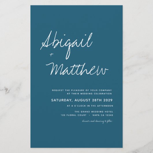 バジェットダークティール（緑がかった色）ミニマル結婚式招待状 (正面)
