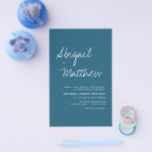 バジェットダークティール(緑がかった色)ミニマル結婚式招待状 チラシ (シングル)