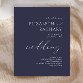 バジェットダークネイビーブルースクリプト結婚式招待状