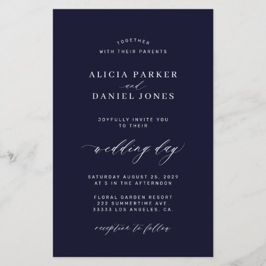 バジェットダークネイビー白い写真結婚式招待状 (正面)