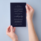 バジェットダークネイビー白い写真結婚式招待状 チラシ (ハンドル)