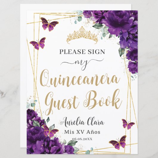 バジェットダークパープルクインズ15誕生日ゲストブック (正面/裏面)